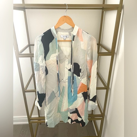 Reiss Rosa Abstract Blue Long sleeved Mini Dress - Picture 3 of 9